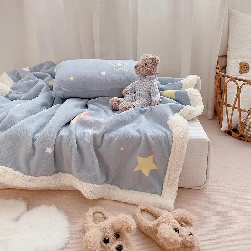 Молочное бархатное одеяло детское одеяло утолщенное бархатное одеяло ягненка утолщенное двухстороннее бархатное обеденное одеяло