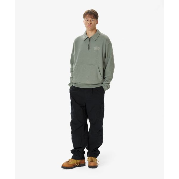 Thisisneverthat FW24 Damaged Half Zip Polo Sweatshirt With Vintage Letter Embroidery Kangaroo Pocket Ribbed Cuffs Long Sleeve Polo TN243TSWOW02LOL