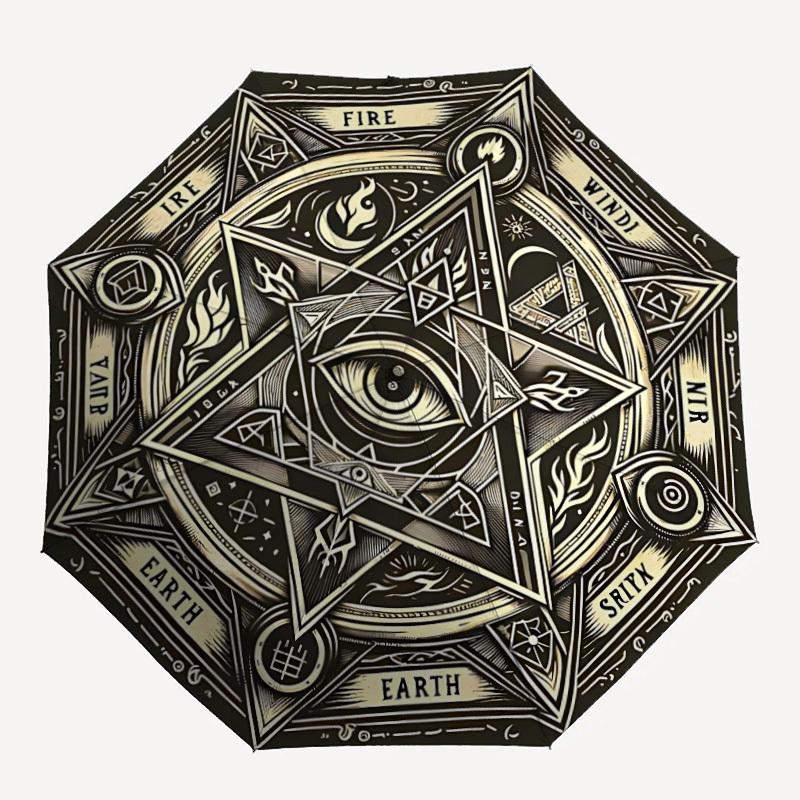 1pc Mystic Symbols Automatic Folding Umbrella - Design, Durable Iron Frame for Travel, Outdoor, Beach Fashion Accessory a0920032