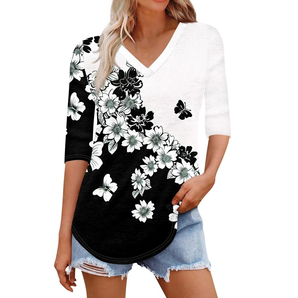 Shirts For Women Trendy V Neck T Shirts Casual Printed Blouse Half Sleeve Tops For Women