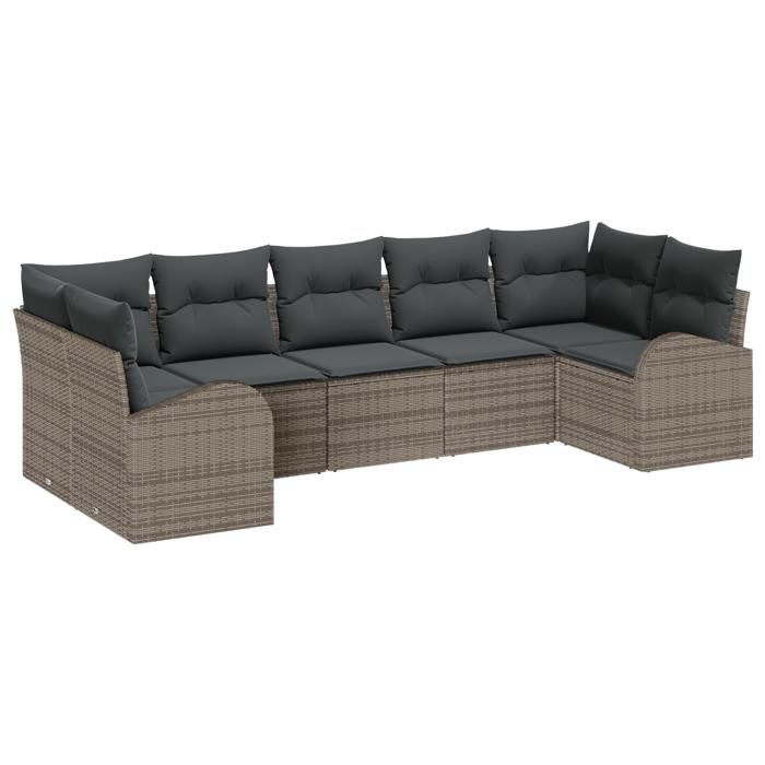 VidaXL Ensemble de Canapés de Jardin 7 Pièces avec Coussins Gris Poly Rattan 3354858