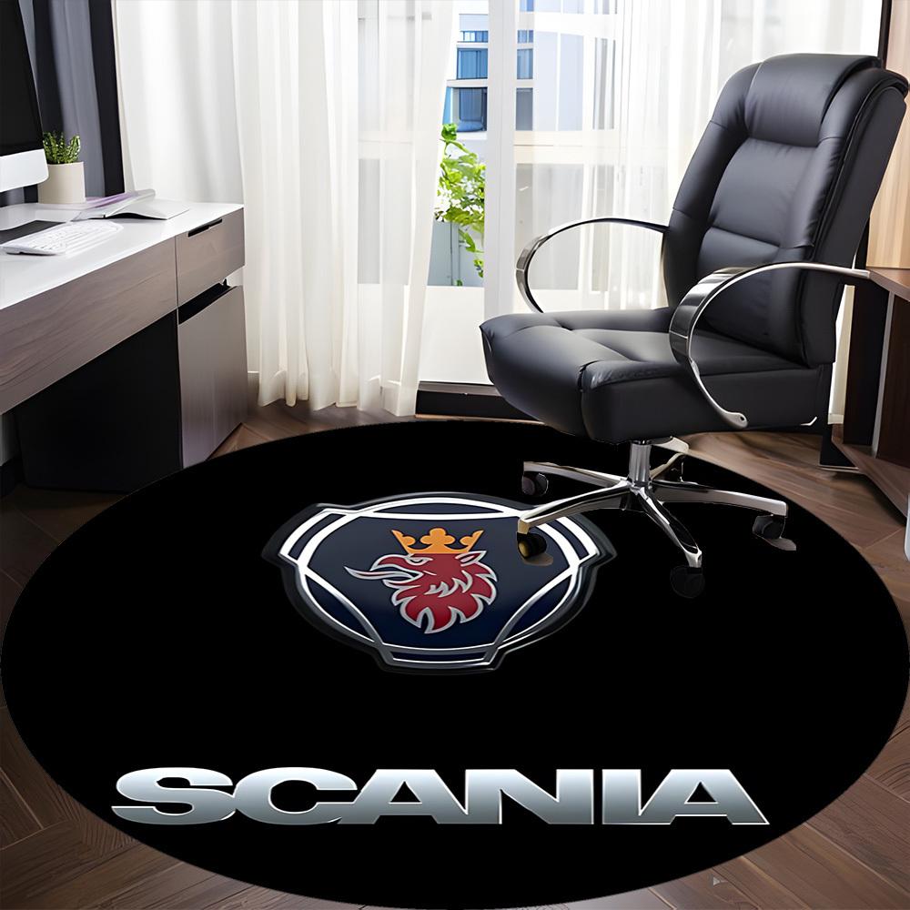 1 шт. Круглый коврик с логотипом Scania для офиса - Идеально подходит для декора офиса или кабинета, Машинная стирка, Нескользящая основа, Декоративный коврик для пола