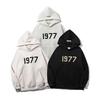ESSENTIALS 1977 Double-Line Flocking Letter Hooded Sweatshirt for Men and Women