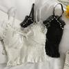 Summer Lace Bowknot Camisole For Women Pleated Crop Tops Vintage Sexy Ladies Elegant Camisole