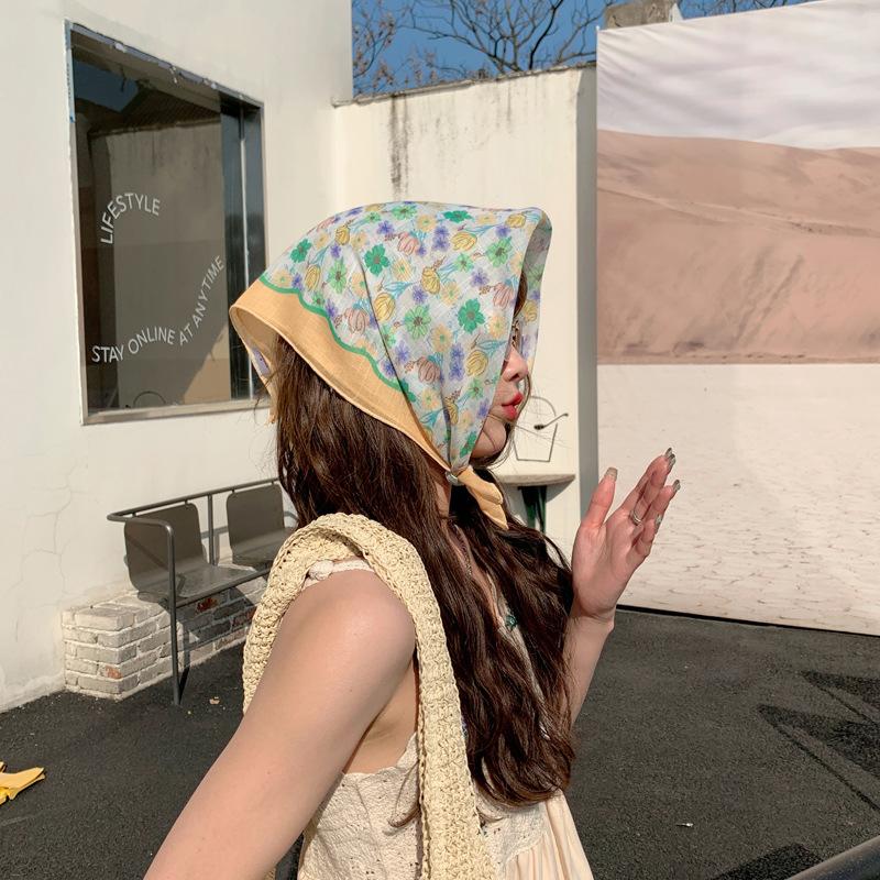 55Cm Sweet Floral Print Small Square Scarf For Women Girl Cute Soft Flower Scarf Hairband Headband Korean Hair Scarves