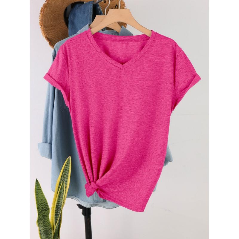 Модные Простые и Универсальные Однотонные Женские Футболки с V-образным вырезом и Короткими Рукавами