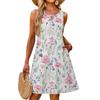 Ladies Fashion Casual Summer Vintage Floral Print Dress With Pocket Beach Holiday Vest Dress