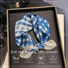 Luxury 100% Mulberry Silk Scarf Women Plaid Print Bandana Shawl Lady Neckerchief Handkerchief Female Decorative Wrap 53cm