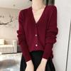Весенне-осенний женский трикотаж, тонкий кардиган с v-образным вырезом на шнурке, вязаный свободный ленивый модный свитер-кардиган