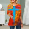 Plus Size Women Flower Cross Print Round Neck Casual Loose Long Sleeve Top