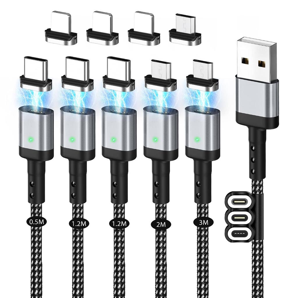 SUNTAIHO Магнитный кабель для зарядки USB-кабель 2 м Быстрая зарядка Передача данных Магнитный Пылезащитный Съемный Micro USB-разъем со светодиодным индикатором и