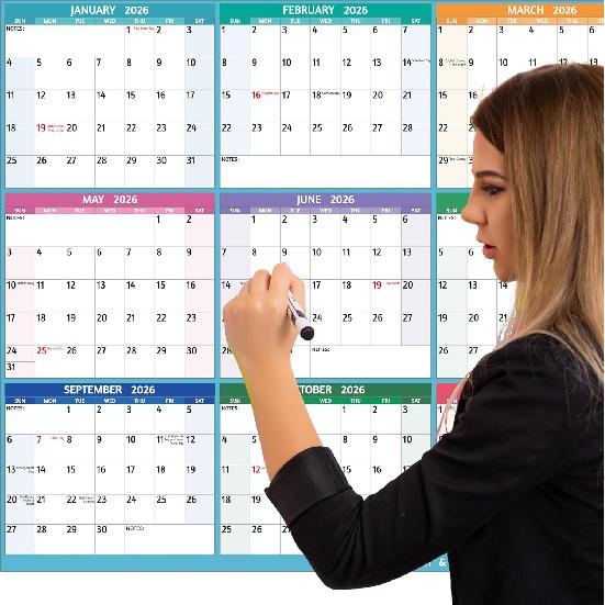 Yearly Wall Calendar 2026 - Large Yearly Calendar 2026, Jan 2026 - Dec 2026, 25.2" x 38.2" (Open), 2026 Calendar, Large Wall Calendar 2026, Full Year