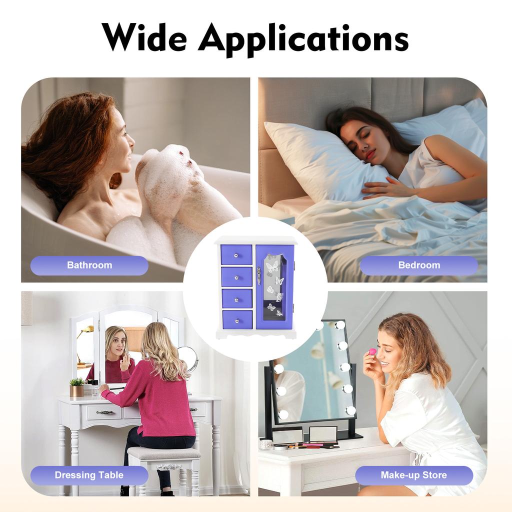 Органайзер для украшений в виде бабочки с вращающимся крючком, 4 выдвижных ящика, стеклянная дверца, настенное зеркало, большой вместимости, шкаф для хранения из МДФ