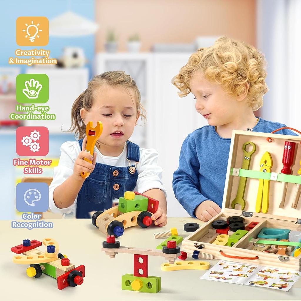Children's Wooden Toy Tool Box Montessori Toy Educational Games Tool Box Children Children's Toy From Gift Girls Boys 2 3 4 5 6 Years 34 Pieces