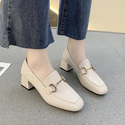 Элегантные женские туфли на высоком каблуке с металлической пряжкой, удобные женские туфли-лоферы из искусственной кожи на среднем каблуке, повседневные туфли-оксфорды в британском стиле