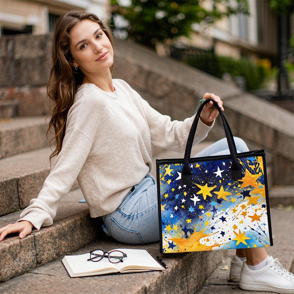 Cute Star Print Casual Tote Bag Daily Use Lightweight Handbag for Women Fashion Shopping Carry All Purse