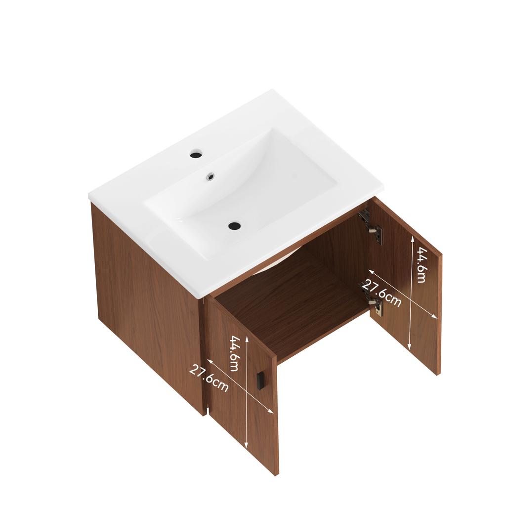 60cm Bathroom Cabinet in Reddish Brown. Spacious Storage Cabinet - 2 Soft-Close Doors