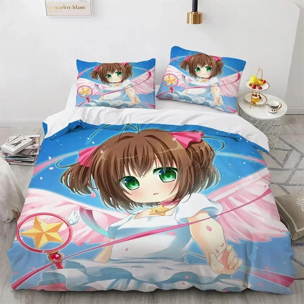 Аниме Cardcaptor Sakura Постельное белье Пододеяльник Простыня Печатный комплект постельного белья Наволочка Кровать Полный Queen King Размер Одеяло Спальня