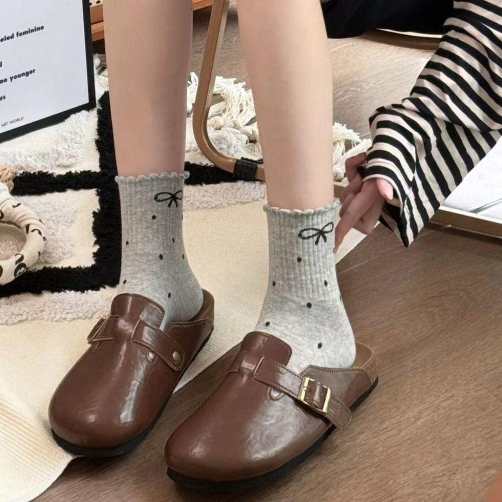Sweat Absorption Mid Tube Socks Spring and Autumn Ruffle Dot Socking New Dot Socks  for Women