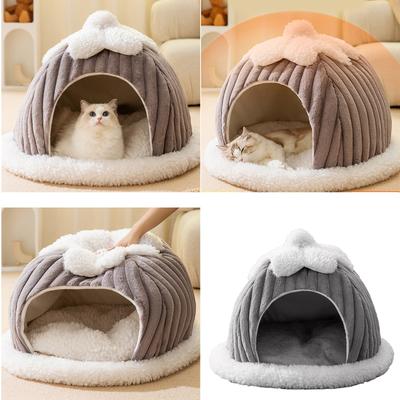 Мягкая кошачья кровать Кровать для глубокого сна Собака Кошка Зимний домик Форма тыквы Закрытая палатка для питомца для котенка Щенка Принадлежности для сна