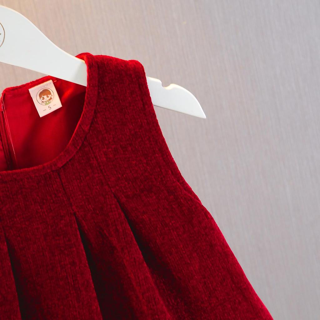 Autumn/Winter 2025 Girls' Fleece-Lined Dress Set: Trendy Party Outfit for One-Year-Olds
