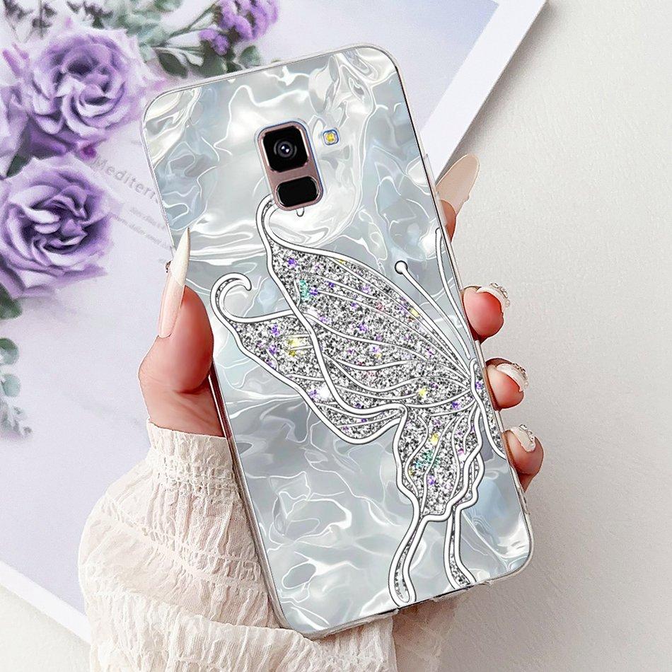 Phone Case For Samsung Galaxy A8+ (2018) SM-A730F / A8 (2018) SM-A530F Elegant Floral Butterfly Soft Silicone TPU Cases