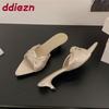 Fashion Fashion Pointed Toe Women Low Heel Slippers Summer Female Slides Sandals Butterfly-Knot Ladies Heeled Slippers Shoes Pumps