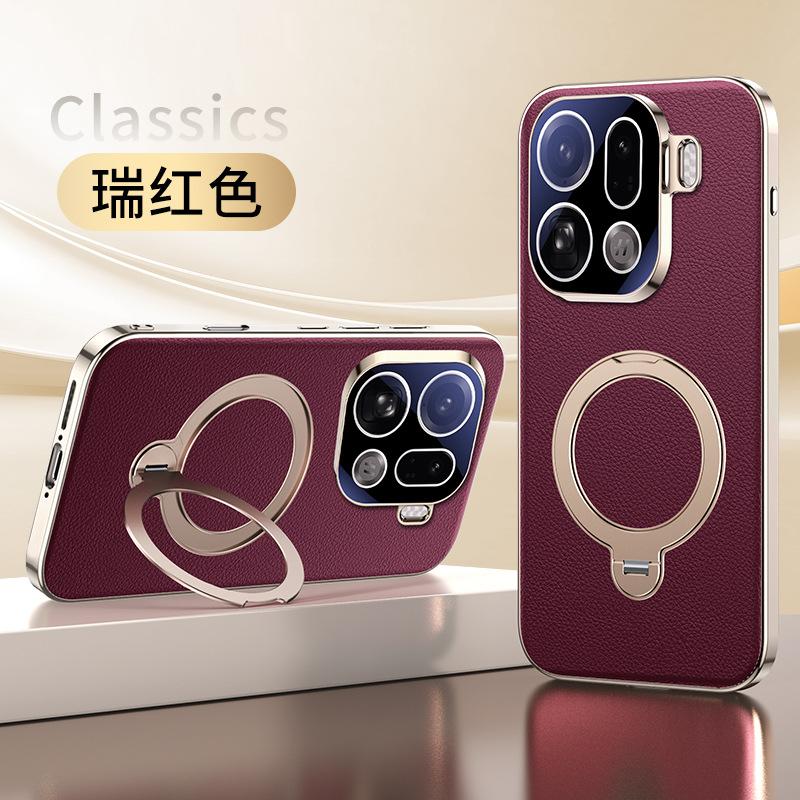 Применимо к чехлу для мобильного телефона OPPOFindX9pro Reno15Pro новый однотонный кожаный 360° вращающийся кронштейн всесторонний ins