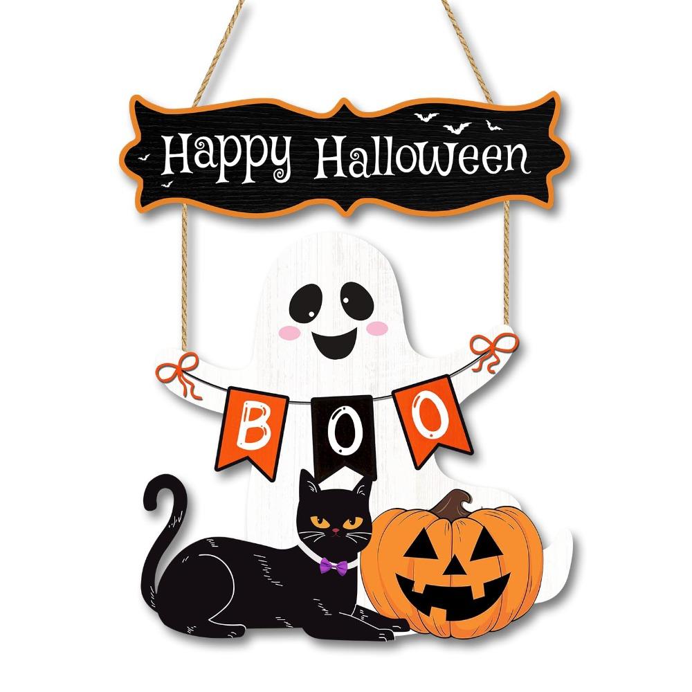 New Happy Halloween Door Hanging Pendant Wooden DIY Door Wreaths Pumpkin Courtyard Ornament Home Decoration