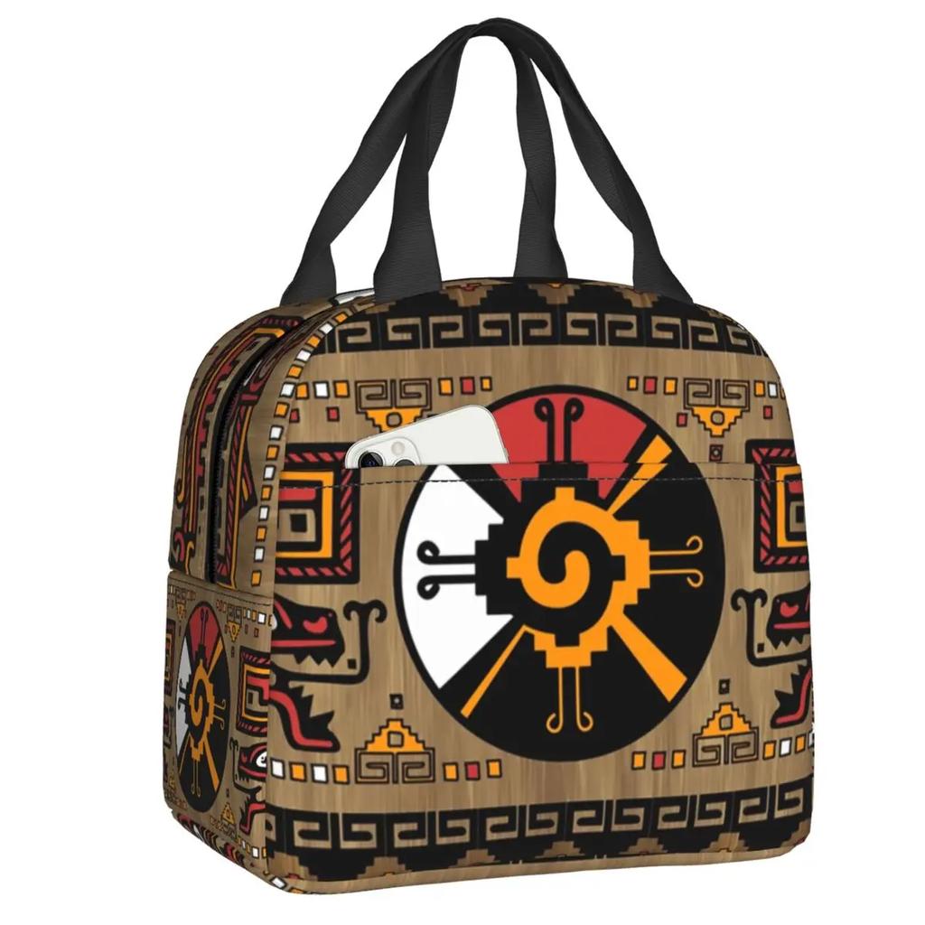 Mayan Aztec Hunab Ku Gold On Black Insulated Lunch Bag for Women Portable Cooler Thermal Lunch Box Beach Camping Travel