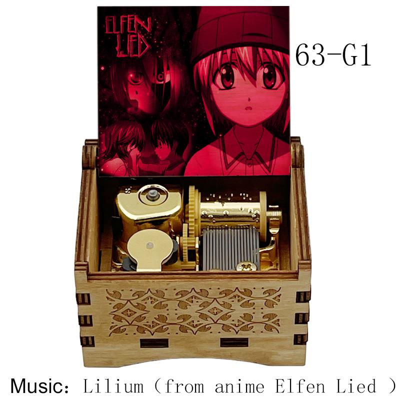 Деревянная музыкальная шкатулка Аниме Elfen Lied Автоматический завод Песня Lilium Золотая Sankyo Music Box квадратная Игрушка Детский Девочка Подарок на День Рождения