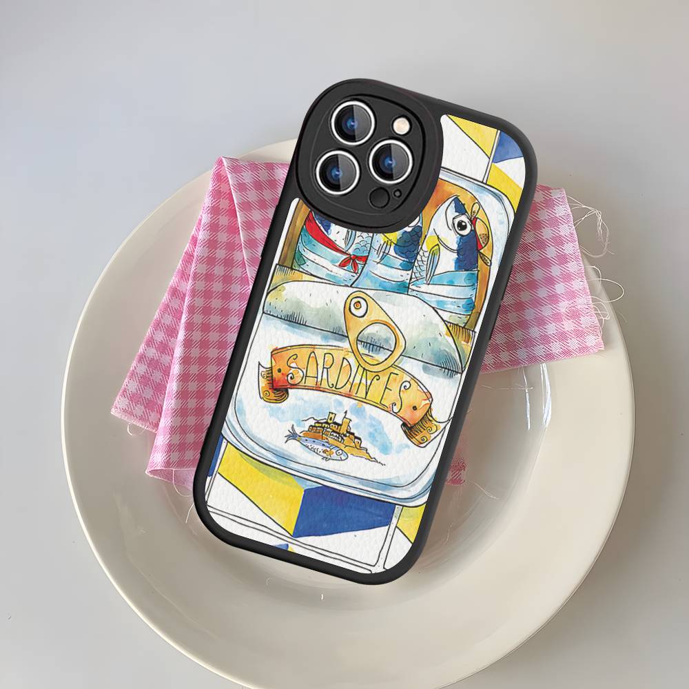 Чехол для телефона с рыбой-сардиной для iPhone 16 15 14 13 12 11 Pro Max Plus Кожаный мягкий чехол