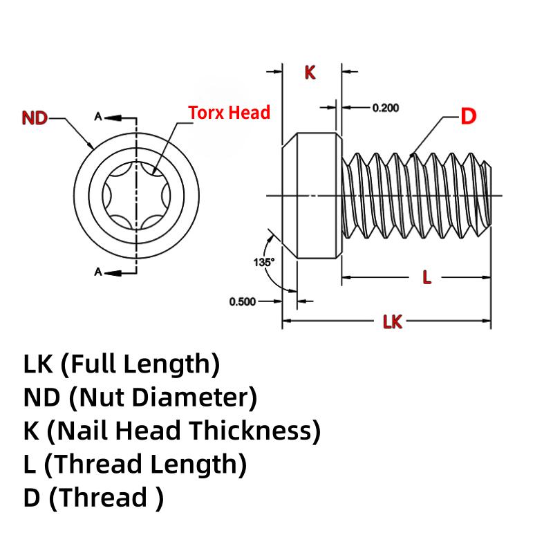 5 комплектов/лот Материал из нержавеющей стали ЧПУ 10 размеров Заклепки для рукоятки ножа Резьба М4 T8 Torx Головка Стопорные винты Болты-гвозди