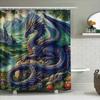 Fantasy Dragon Bath Mat Shower Curtain Set Medieval Castle Landscape with Greenery Blue Purple Red Floral Design Decor for Bathr