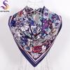 Ladies Daisy Large Square Scarves New 90*90cm Spring Autumn Matt Satin Scarves Fashion Accessories Navy Blue Silk Scarf