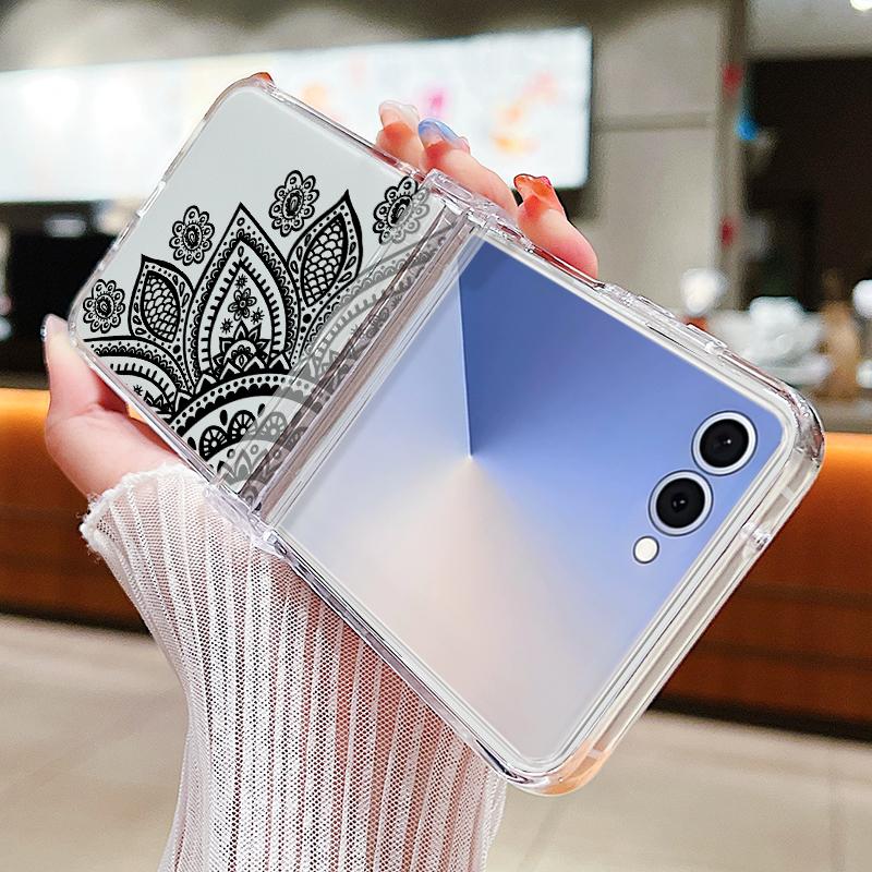 Ретро Чехол для телефона с цветочным узором для Samsung Galaxy Z Flip 7 FE 6 5 4 3 5G Складной Жесткий Прозрачный PC Чехол для Samsung Z Flip6