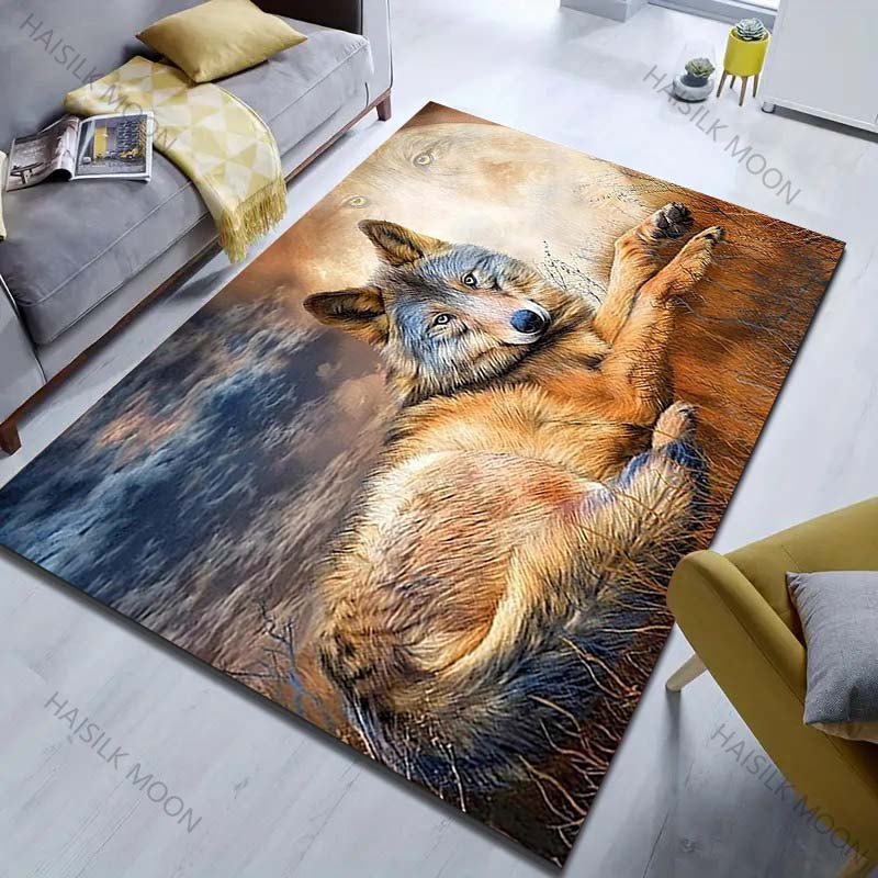 Vintage Art Wolf Print Carpet for Living Room Bedroom Bedside Sofa Floor Mat Modern Home Decor Aisle Corridor Area Rug