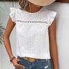 IHUASU Женская летняя кружевная однотонная блузка с коротким рукавом и круглым вырезом в форме лотоса, женская