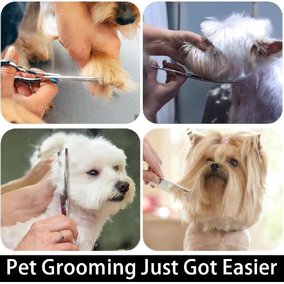 Dog Grooming Scissors with Safety Round Tip,Pet Grooming scissors Kit,Dog Shears for Grooming,Incude Thinning,Curved Grooming Scissors and Comb for