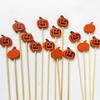 100Pcs Halloween Pumpkin Skewers Bamboo Picks Fruit Forks Buffet Dessert Toothpicks Ghost Bat Halloween Party Decoration