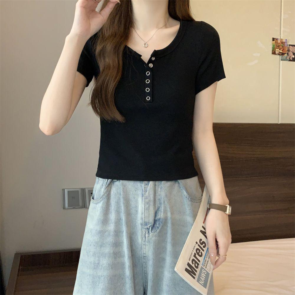 Шикарная летняя футболка с коротким рукавом приталенного кроя в корейском стиле для женщин