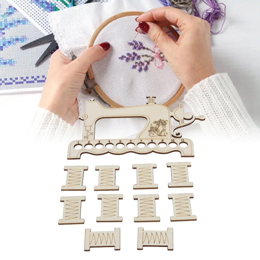 Embroidery Thread Organizer Board Lightweight Sewing Machine Shape Wooden  Stitch Floss Holder