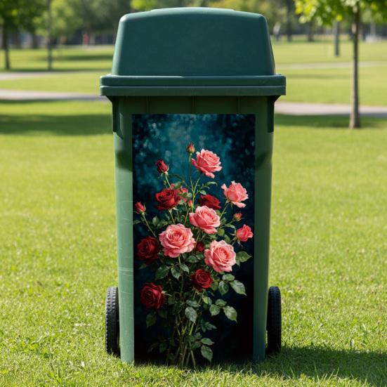 Outdoor Garbage Bin Decorative Vinyl Floral Trash Can Stickers, Waterproof Self?Adhesive Decals, Vintage Flower Pattern Decor