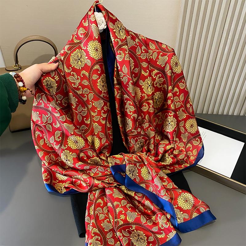 Design Satin Silk Shawl Hijab Scarf Women Fashion Summer Sunscreen Beach Stole Wraps Bufanda Female Headkerchief Echarpe New