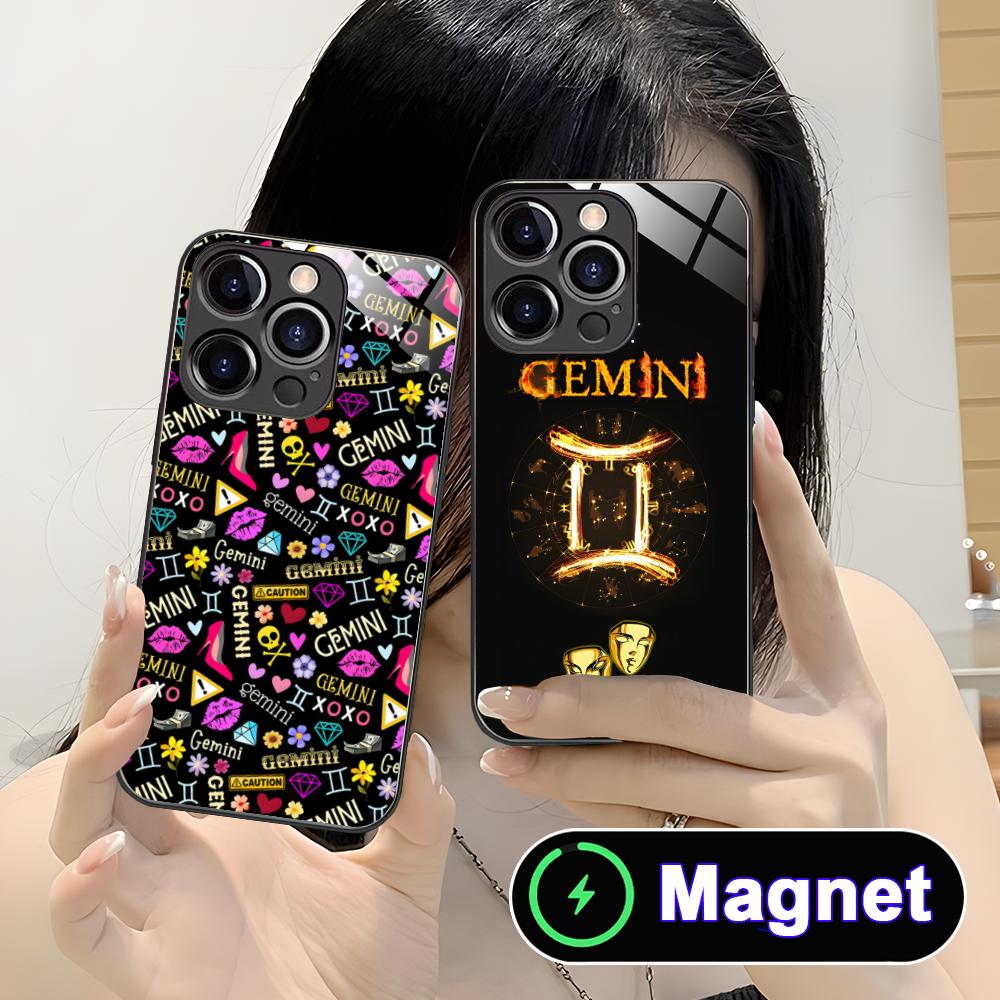 Чехол для телефона со знаком зодиака Близнецы для iPhone 17 16 15 14 13 12 11 Air Pro Max Plus Mini Стеклянный чехол MagSafe