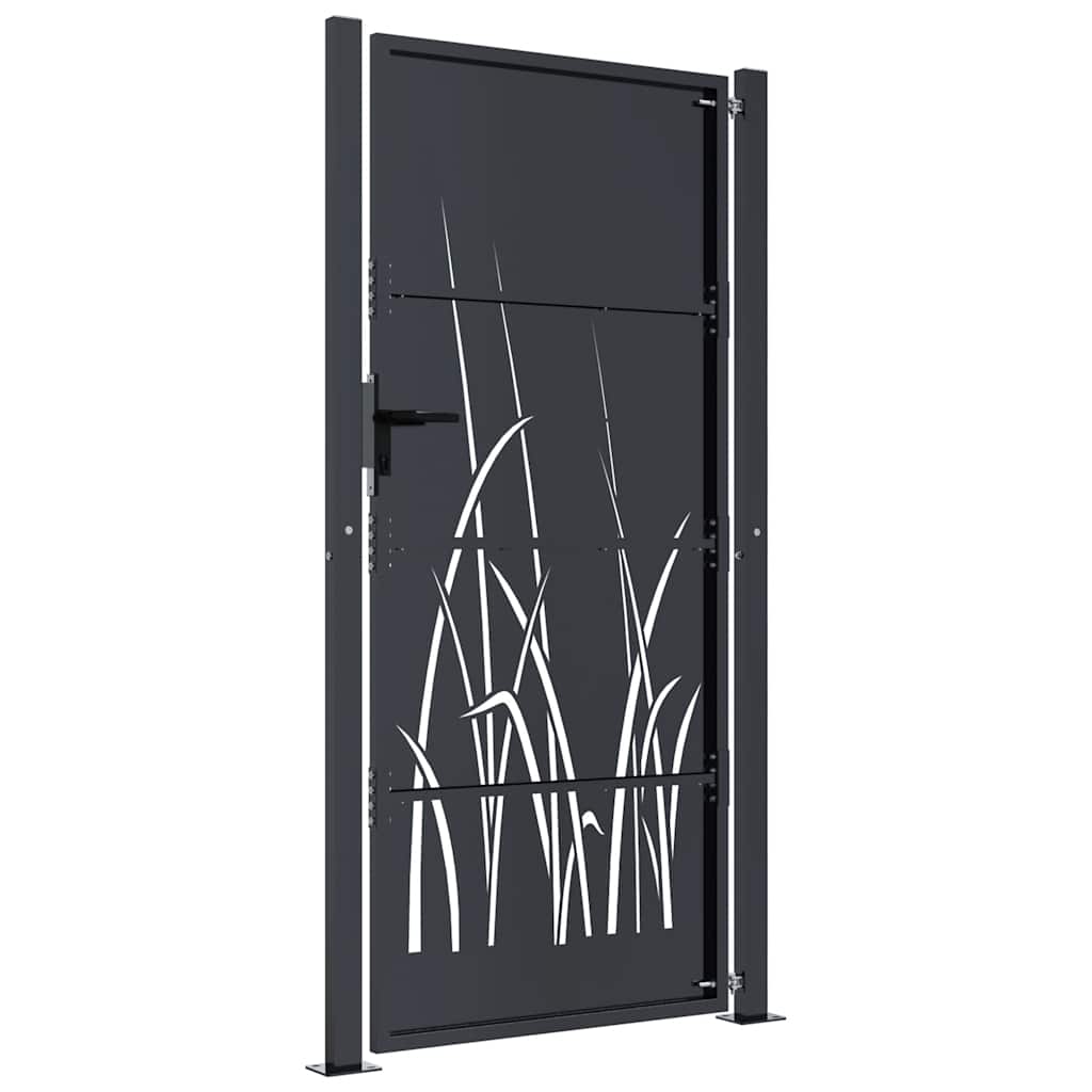 Vidaxl Furtka Ogrodowa, Antracytowa, 105X205 Cm, Stal, Motyw Trawy