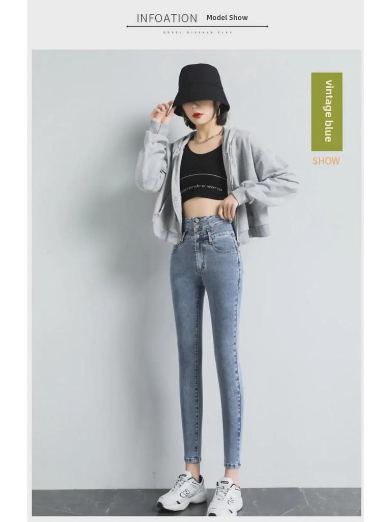 Женские черные джинсы с высокой талией: Брюки-карандаш из утолщенного бархата осень/зима 2024 года