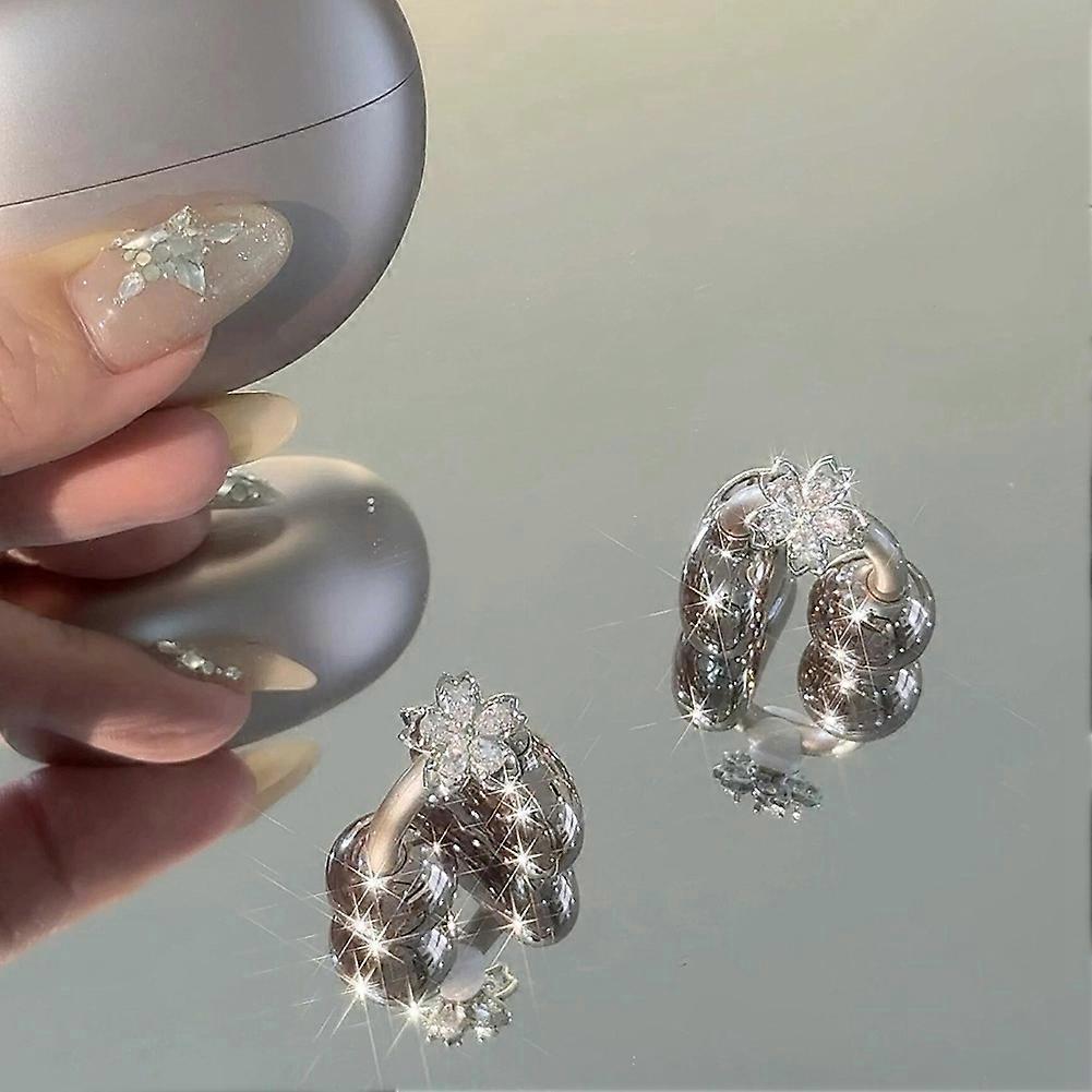 Flashing Cherry Blossoms Ear-Clip Accessories Zircon Earphone Charms for OWS Earbuds Fashion Jewelry Gift for Women