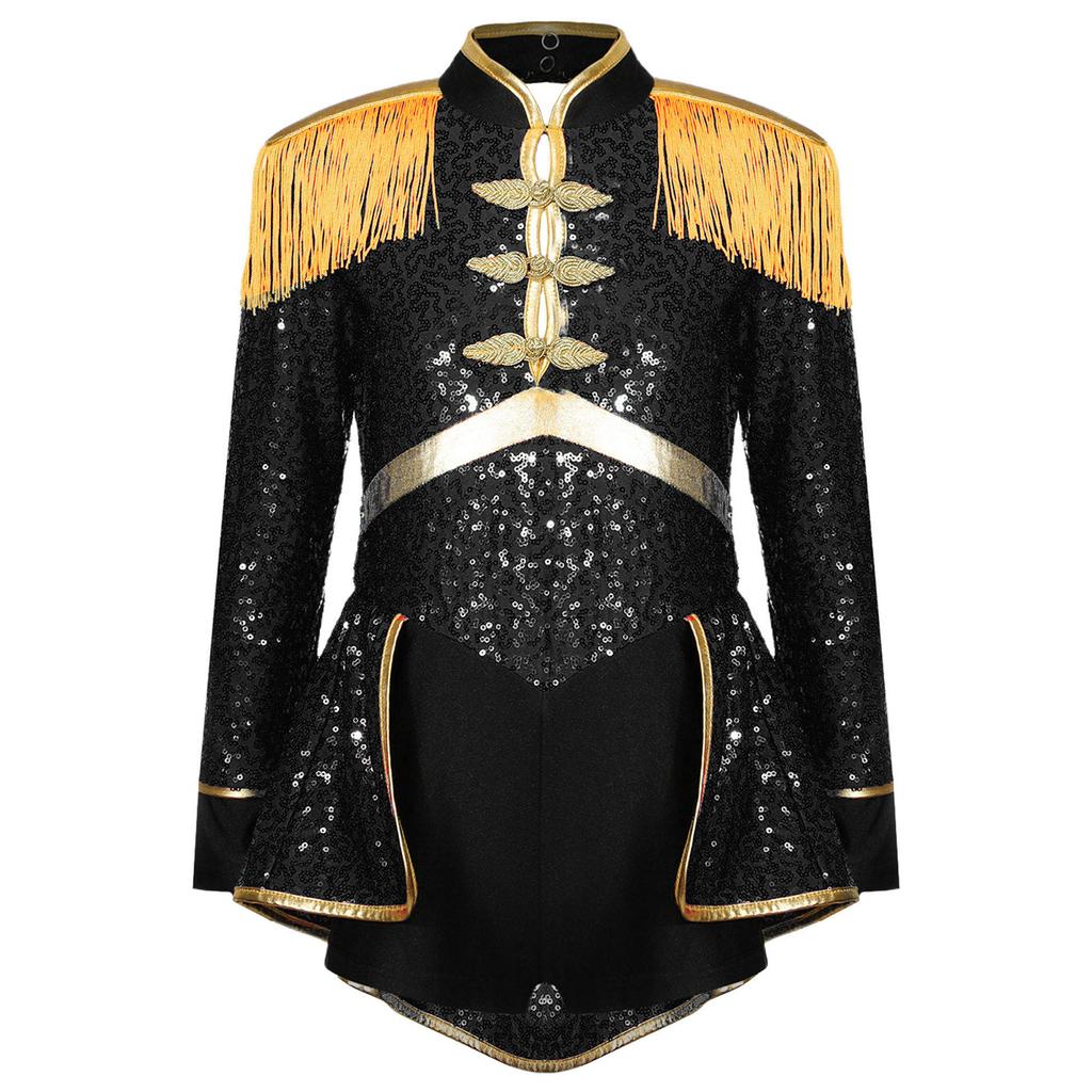 Костюм Рингмастера Цирка Мага для Девочек с Длинным Рукавом, Бахромой, Эполетами и Блестками, Боди, Наряд для Карнавальной Тематической Вечеринки