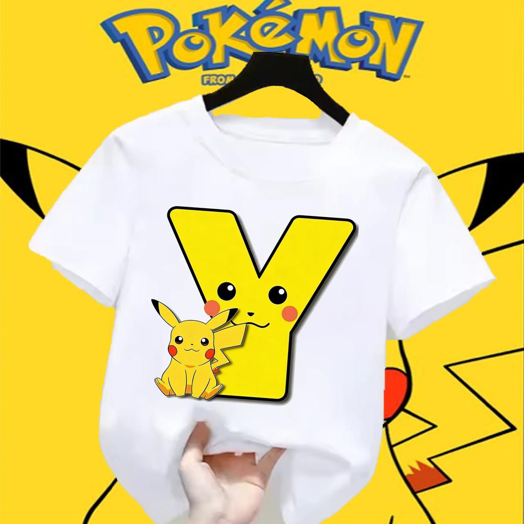 Anime Pokemons Tshirts for Children Pikachu Cartoon Letter Printed Shortsleeved Top Boys Girls Summer Fashion Sports Tshirt